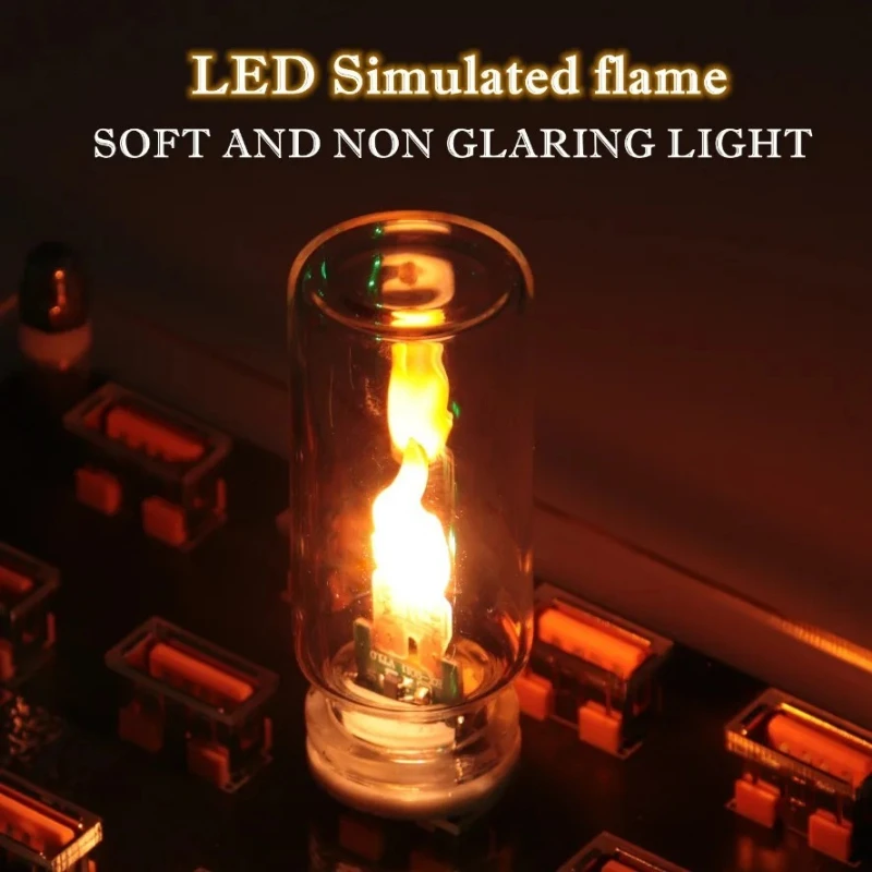 Close-up of the flickering LED flame inside the glass